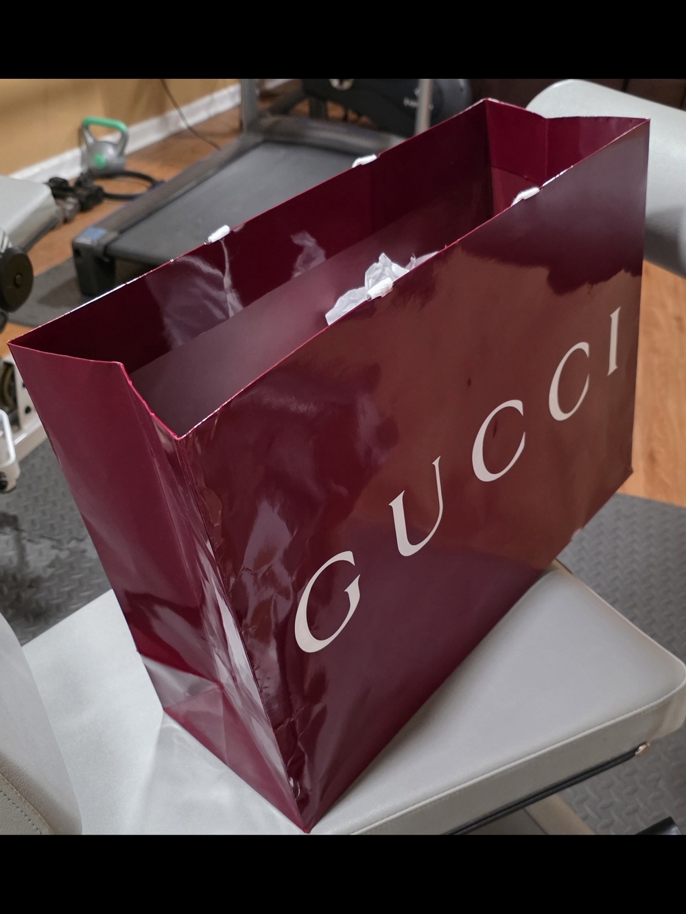 Gucci Burgundy Glossy Logo Shopping Bag